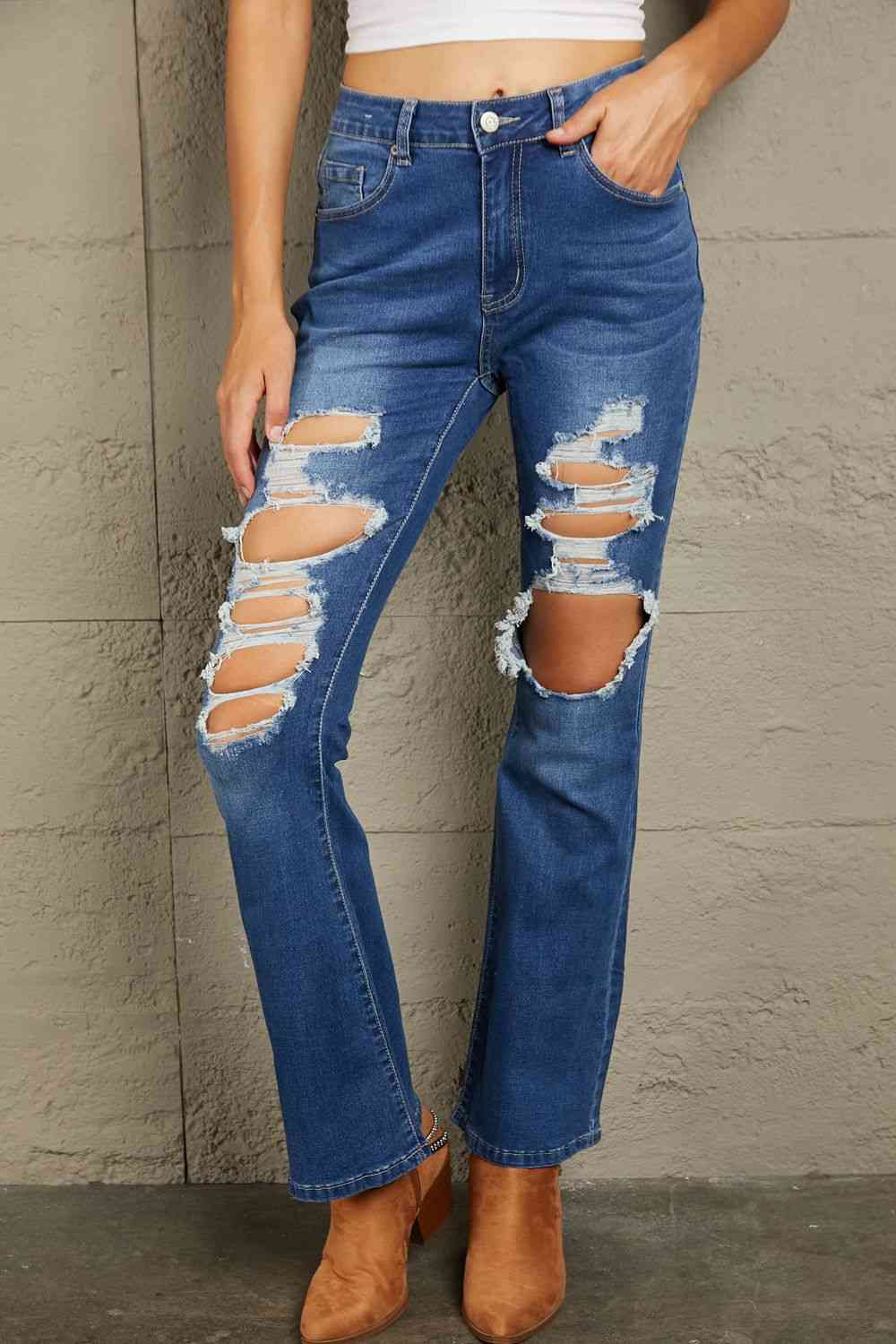 Baeful Distressed High Waist Flare Jeans Medium
