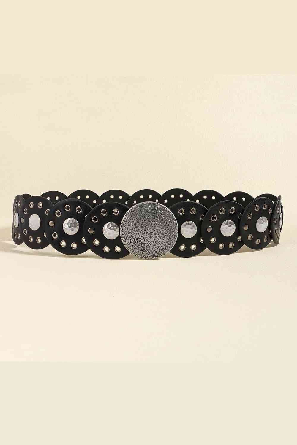 Round Shape PU Leather Belt Black/Style A One Size