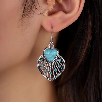 Artificial Turquoise Rhinestone Heart and Leaf Shape Earrings Turquoise One Size