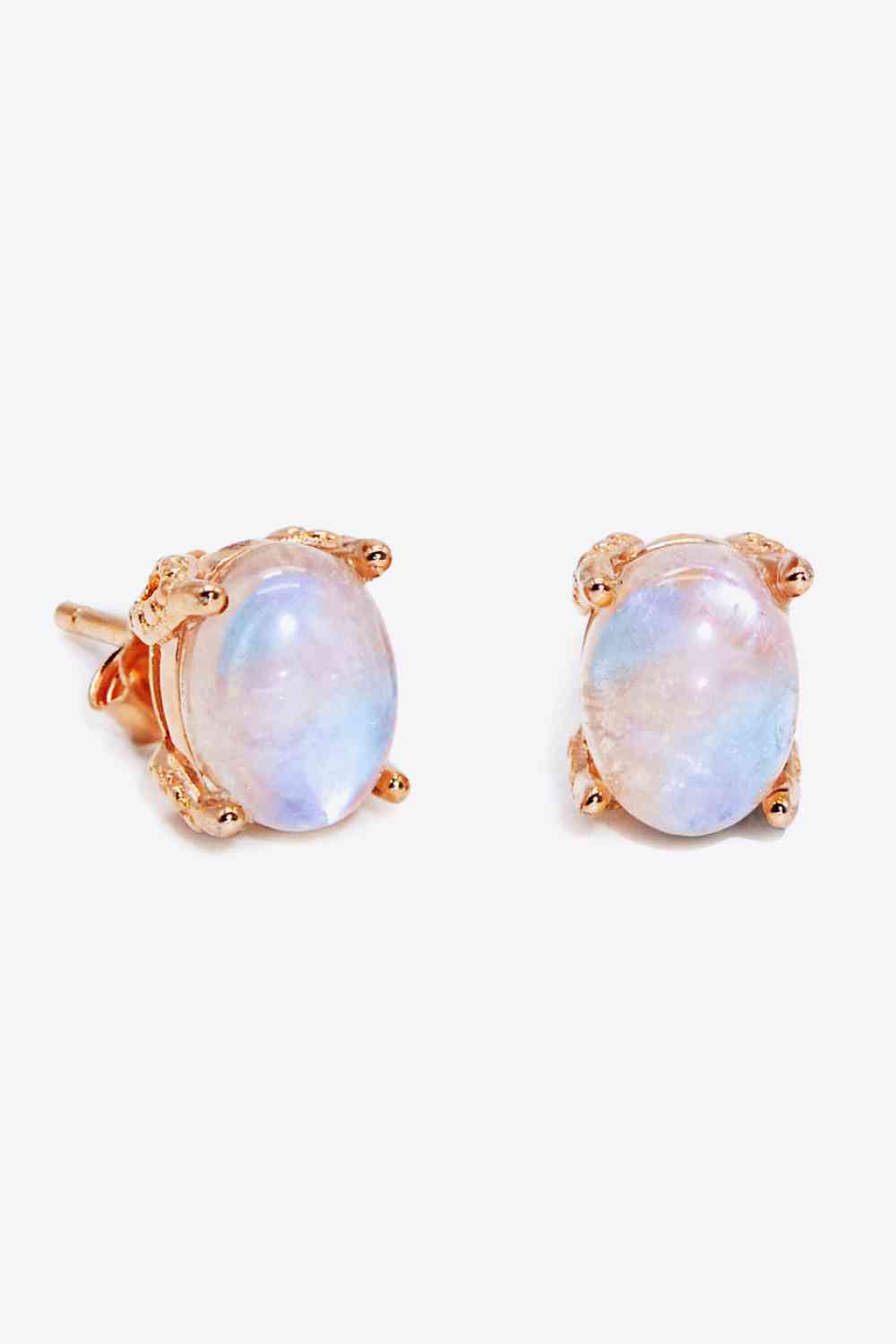 Natural Moonstone 4-Prong Stud Earrings Rose Gold One Size