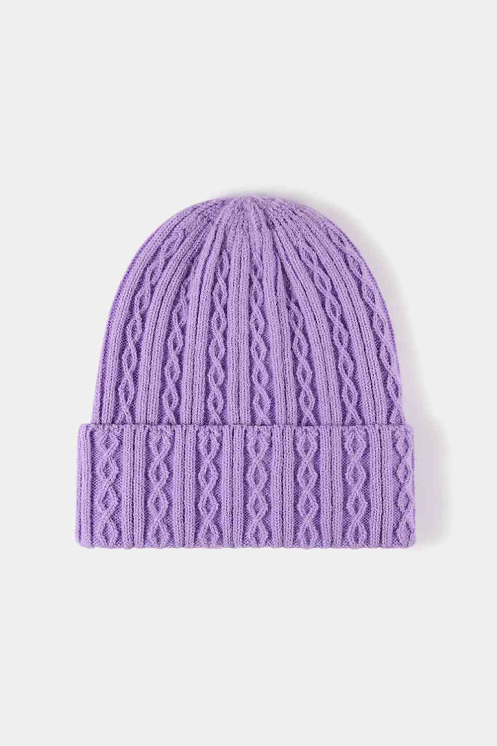 Mixed Knit Cuff Beanie Purple One Size