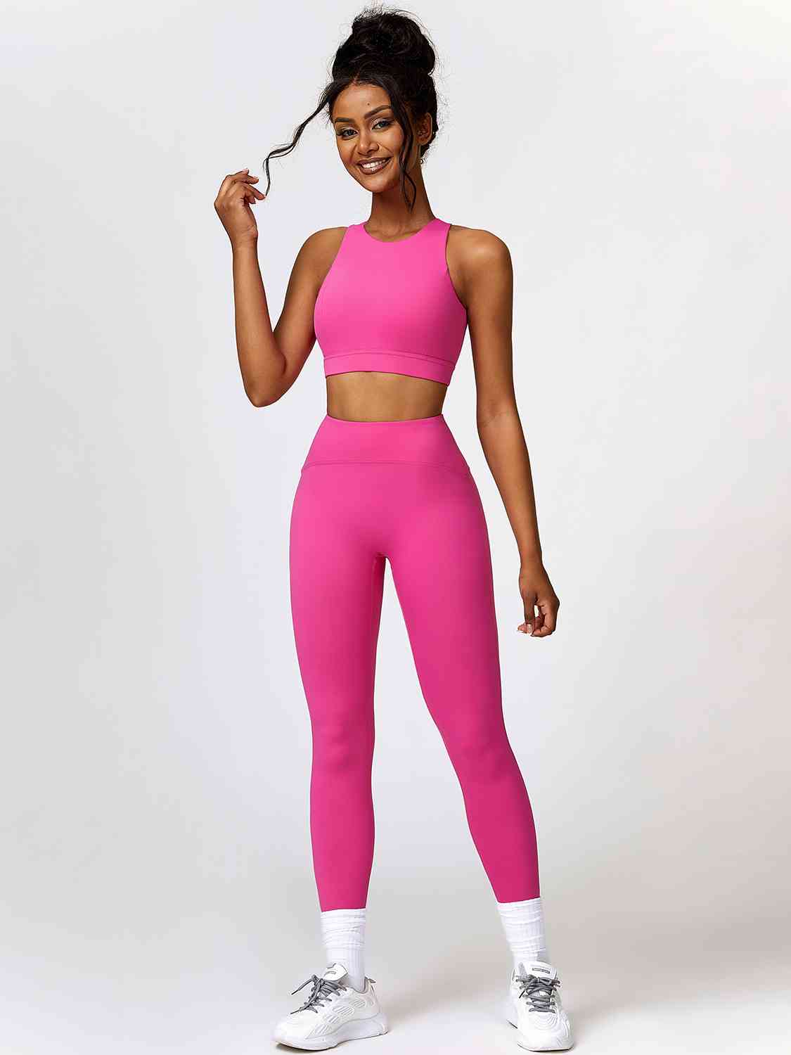 Cutout Cropped Sport Tank and Leggings Set Hot Pink