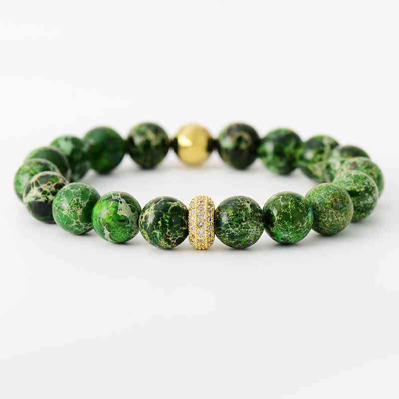 Natural Stone Beaded Bracelet Mid Green One Size
