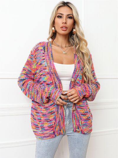 Button Up Dropped Shoulder Cardigan Multicolor