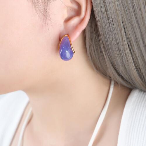 Resin Teardrop Earrings Purple/Gold One Size