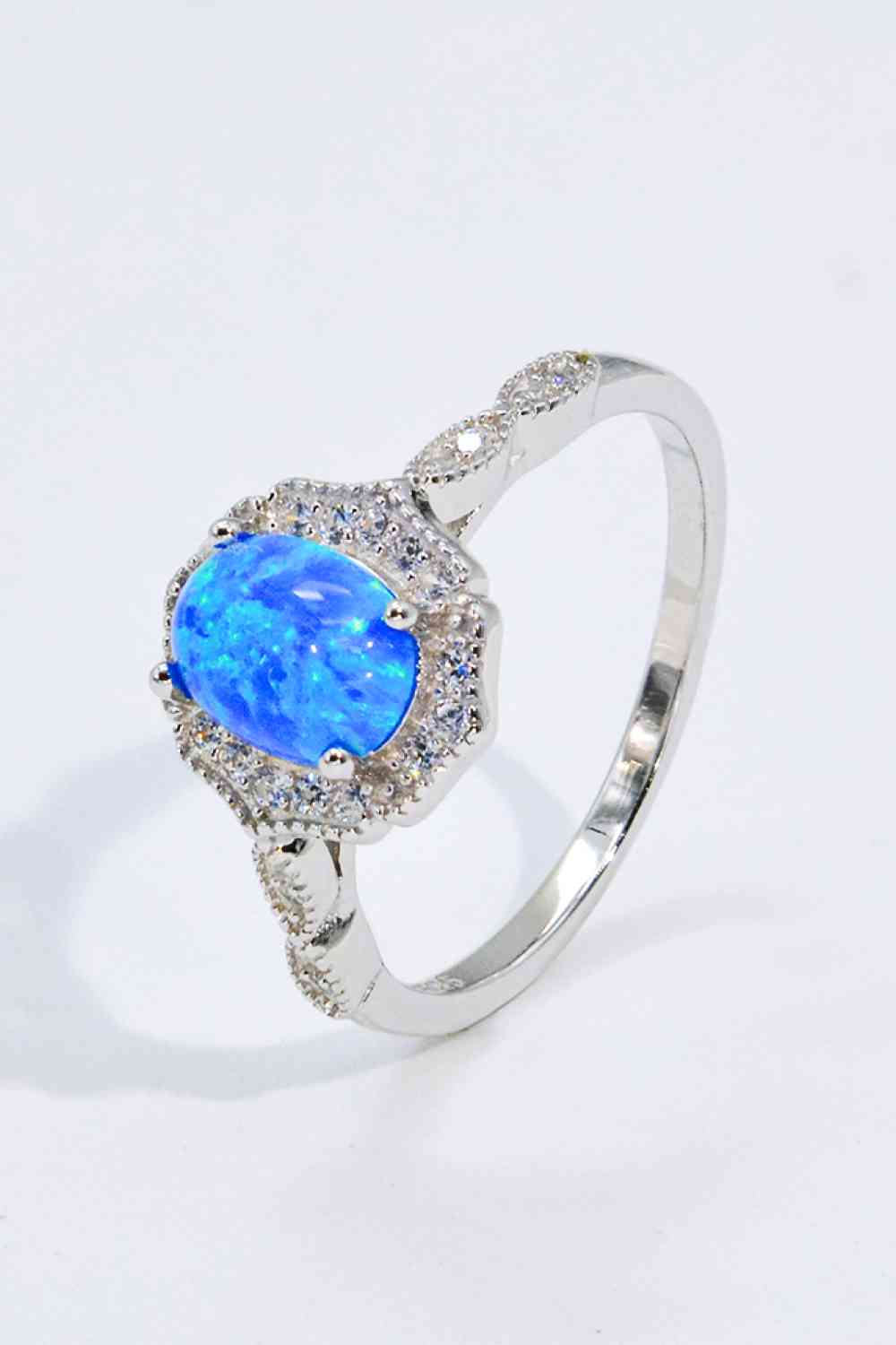 Opal and Zircon 925 Sterling Silver Ring Blue