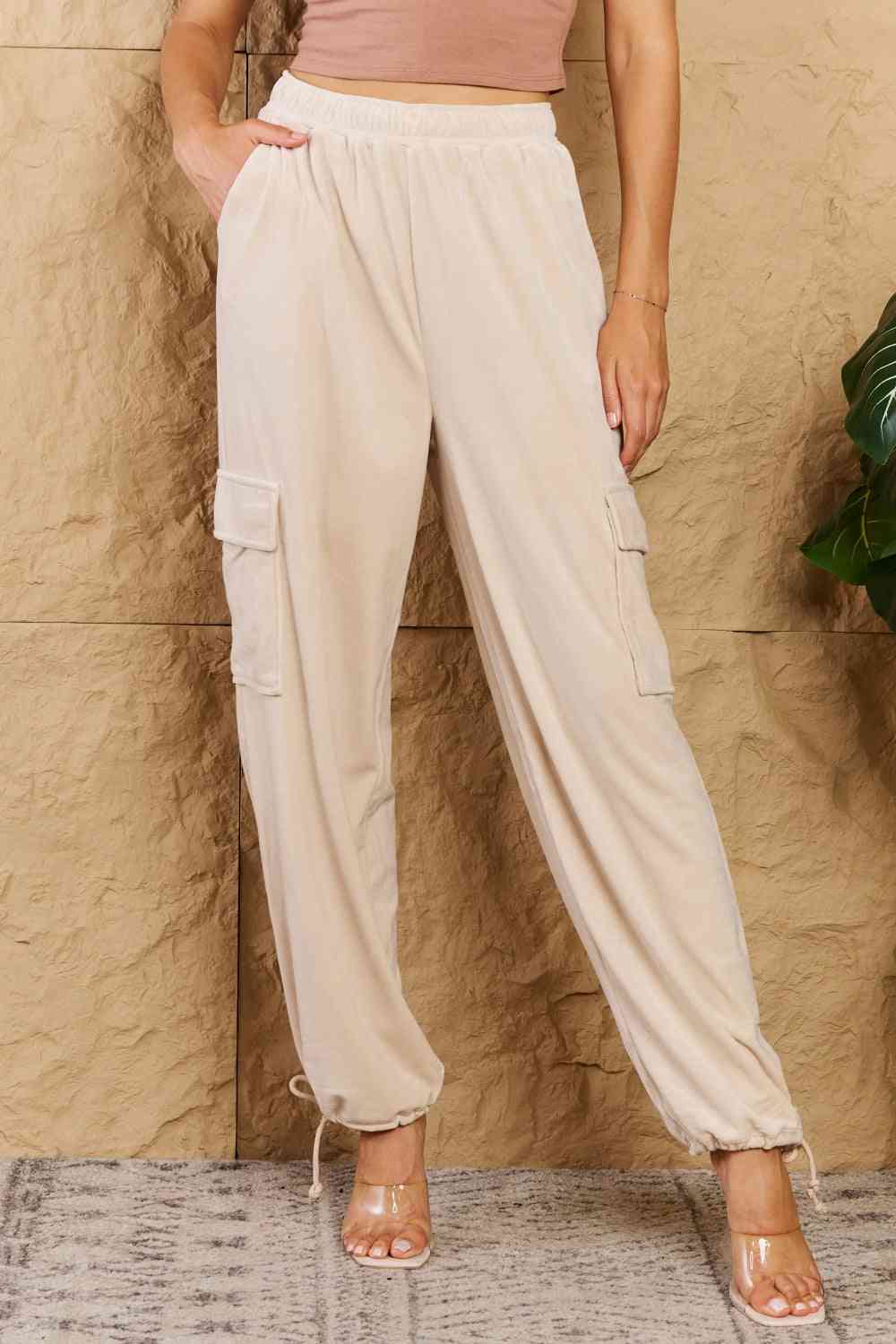 HYFVE Chic For Days High Waist Drawstring Cargo Pants in Ivory Ivory