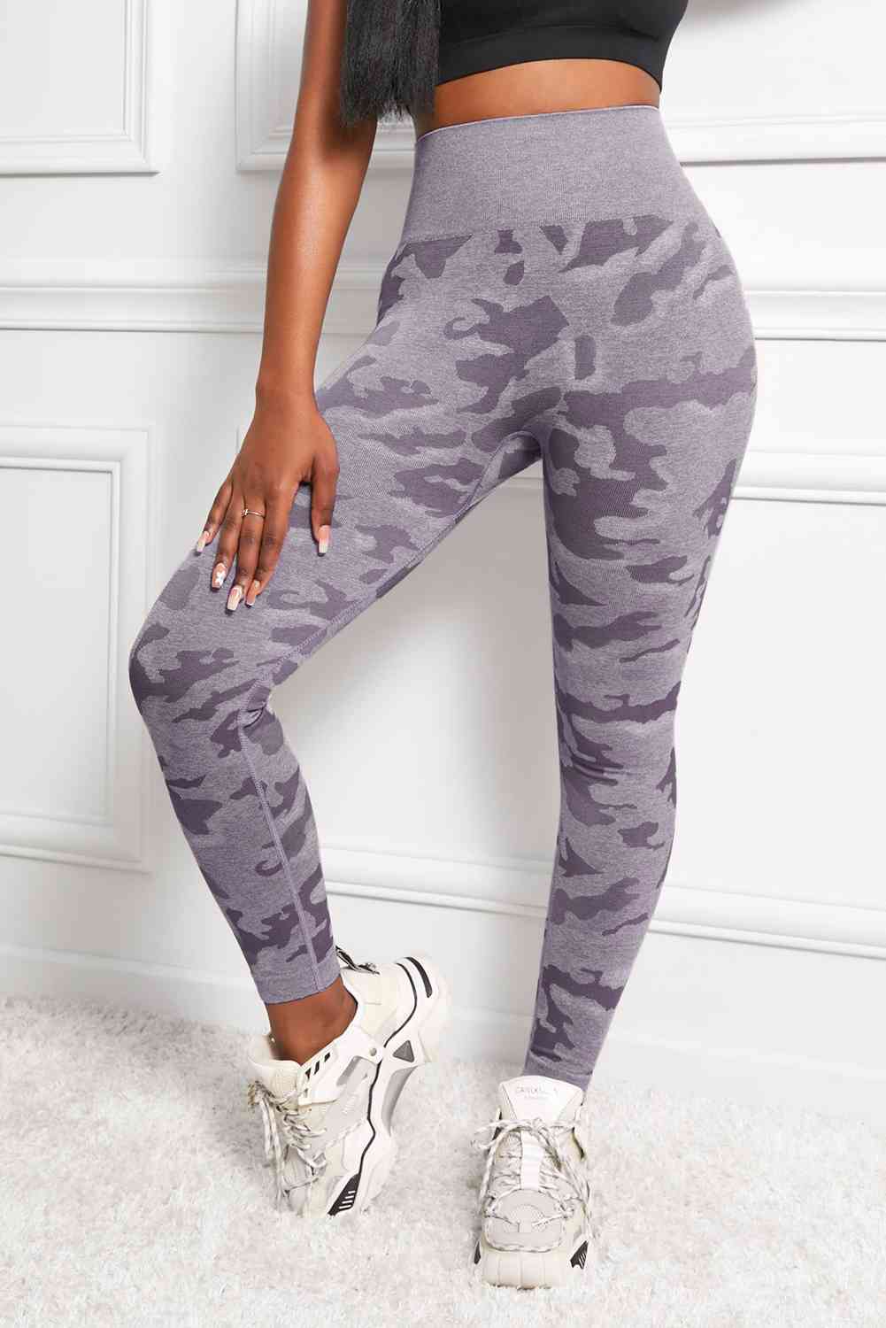 Camo Print Seamless High Waist Yoga Leggings Purple