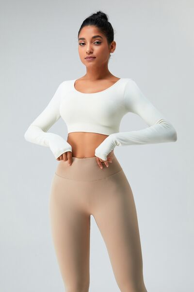 Cutout Round Neck Long Sleeve Active T-Shirt White