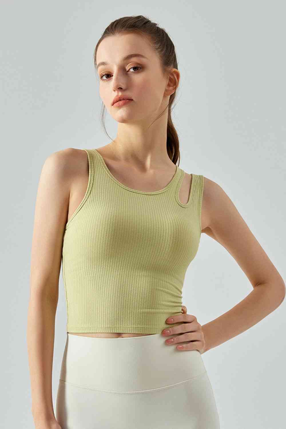 Ribbed Round Neck Sports Tank Top Chartreuse