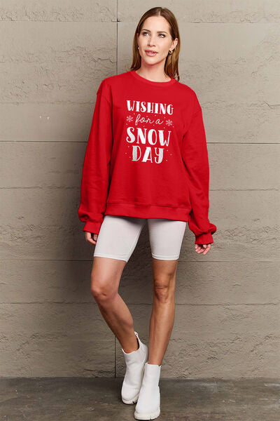 Simply Love Full Size WISHING FOR A SNOW DAY Round Neck Sweatshirt