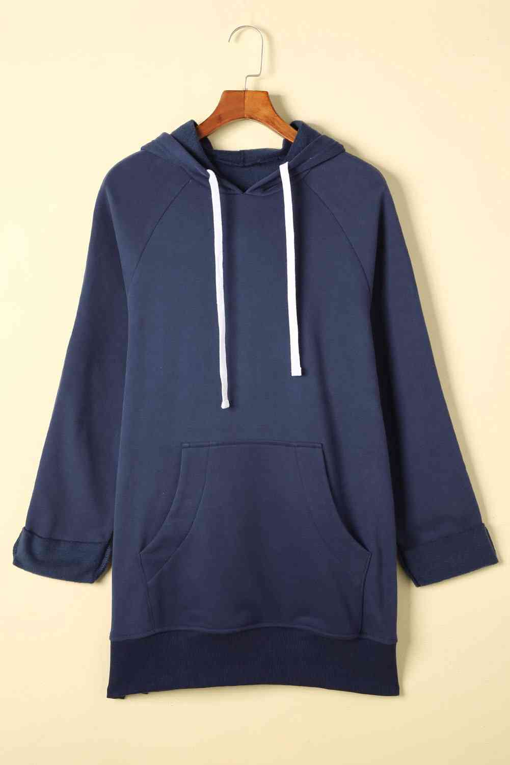 Side Slit Raglan Sleeve Hoodie Navy