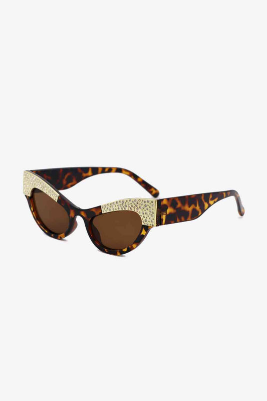 UV400 Rhinestone Trim Cat-Eye Sunglasses Chestnut One Size