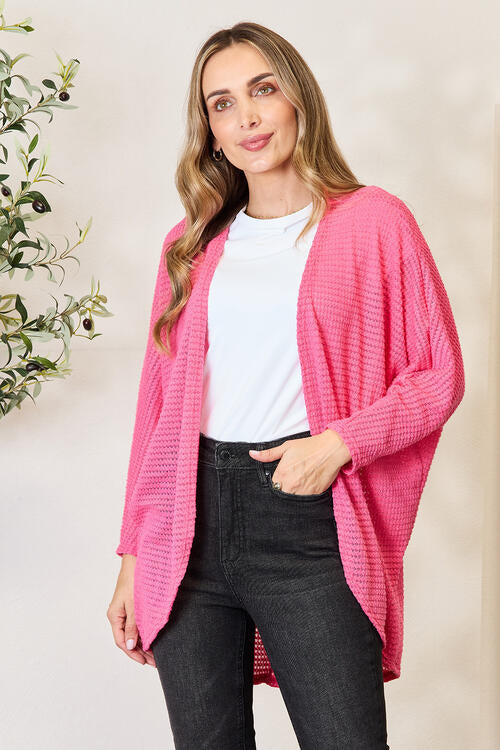 Heimish Full Size Open Front Long Sleeve Cardigan Fuchsia Pink