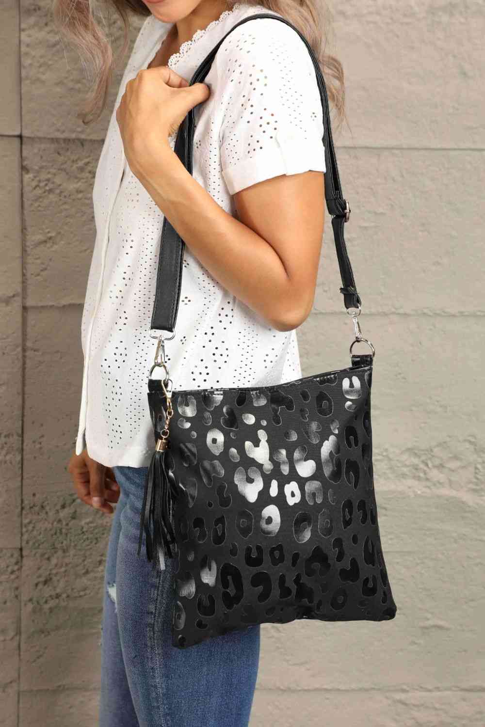 Adored PU Leather Shoulder Bag with Tassel Black One Size