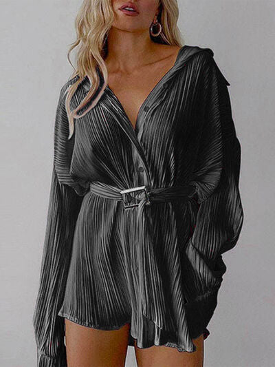 Button Up Dropped Shoulder Shirt Dress Charcoal