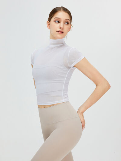 Turtleneck Cap Sleeve Active T-Shirt White