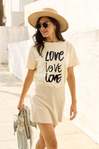 Simply Love Full Size LOVE Short Sleeve T-Shirt White