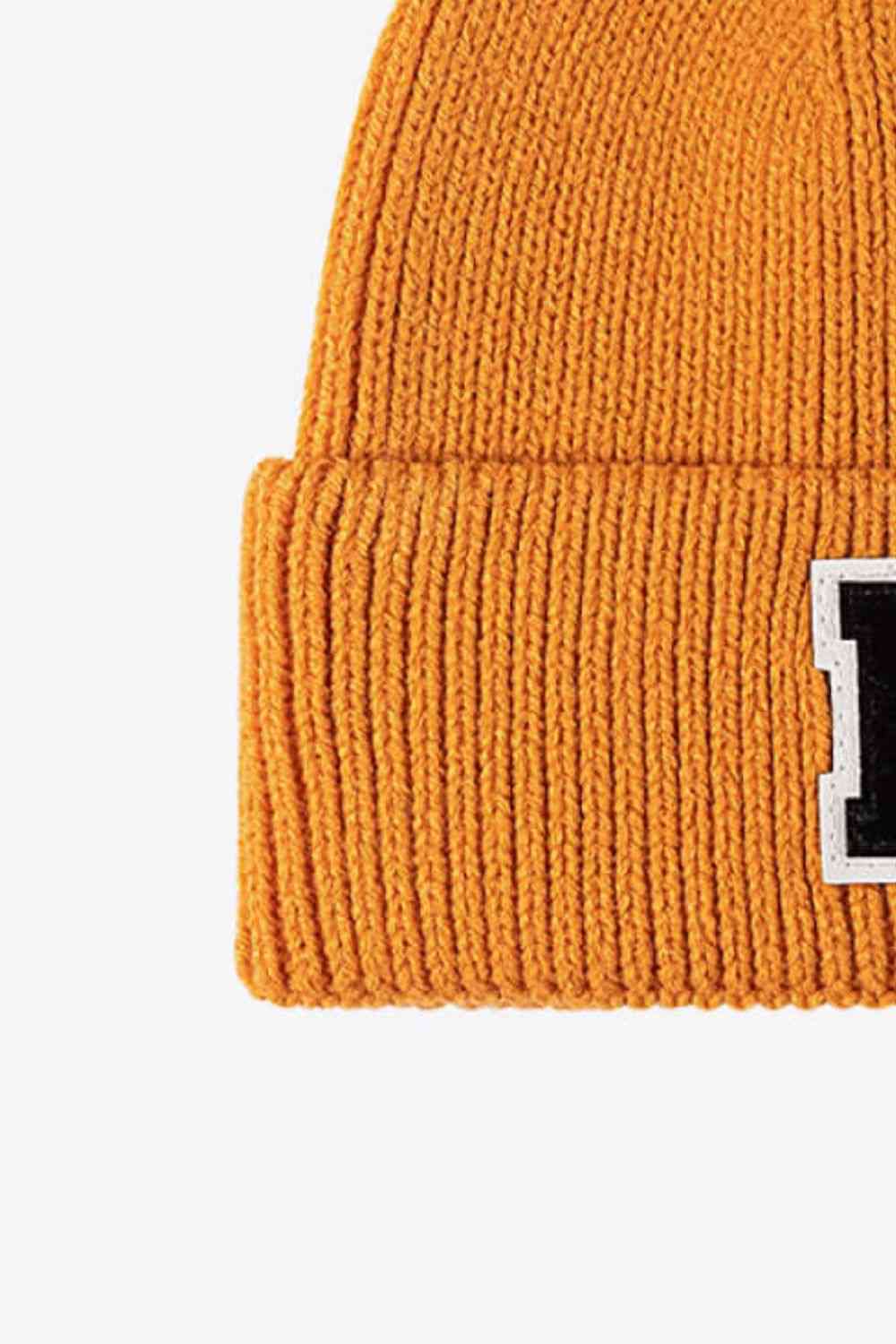 Letter Patch Cuffed Knit Beanie