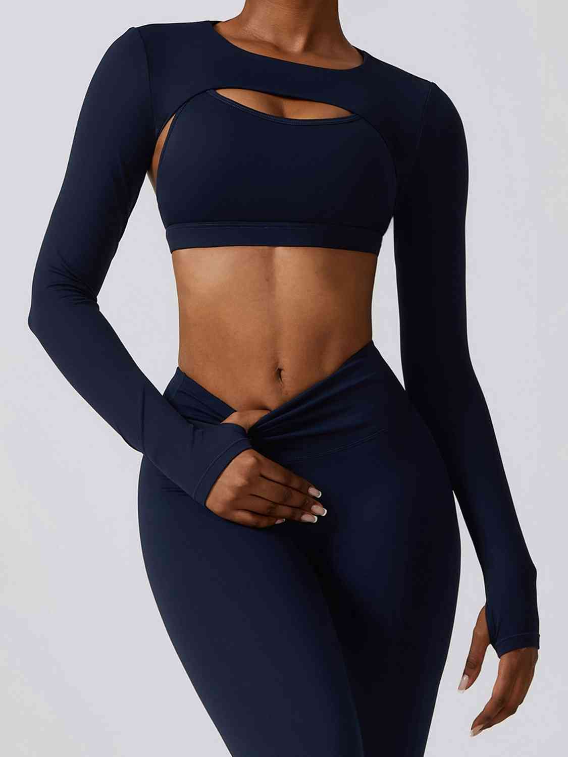 Cropped Cutout Long Sleeve Sports Top Dark Navy