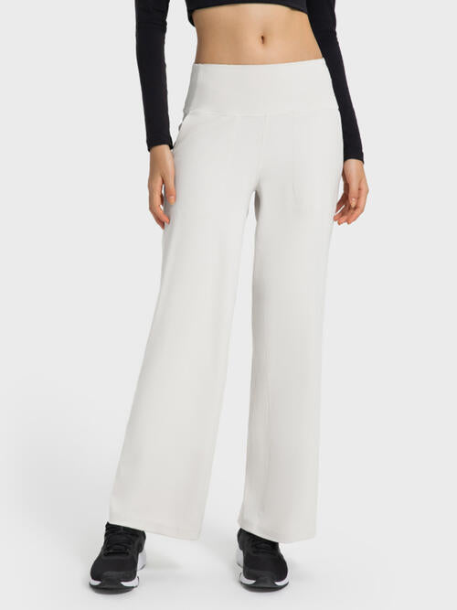 Wide Waistband Active Pants with Pockets Ivory