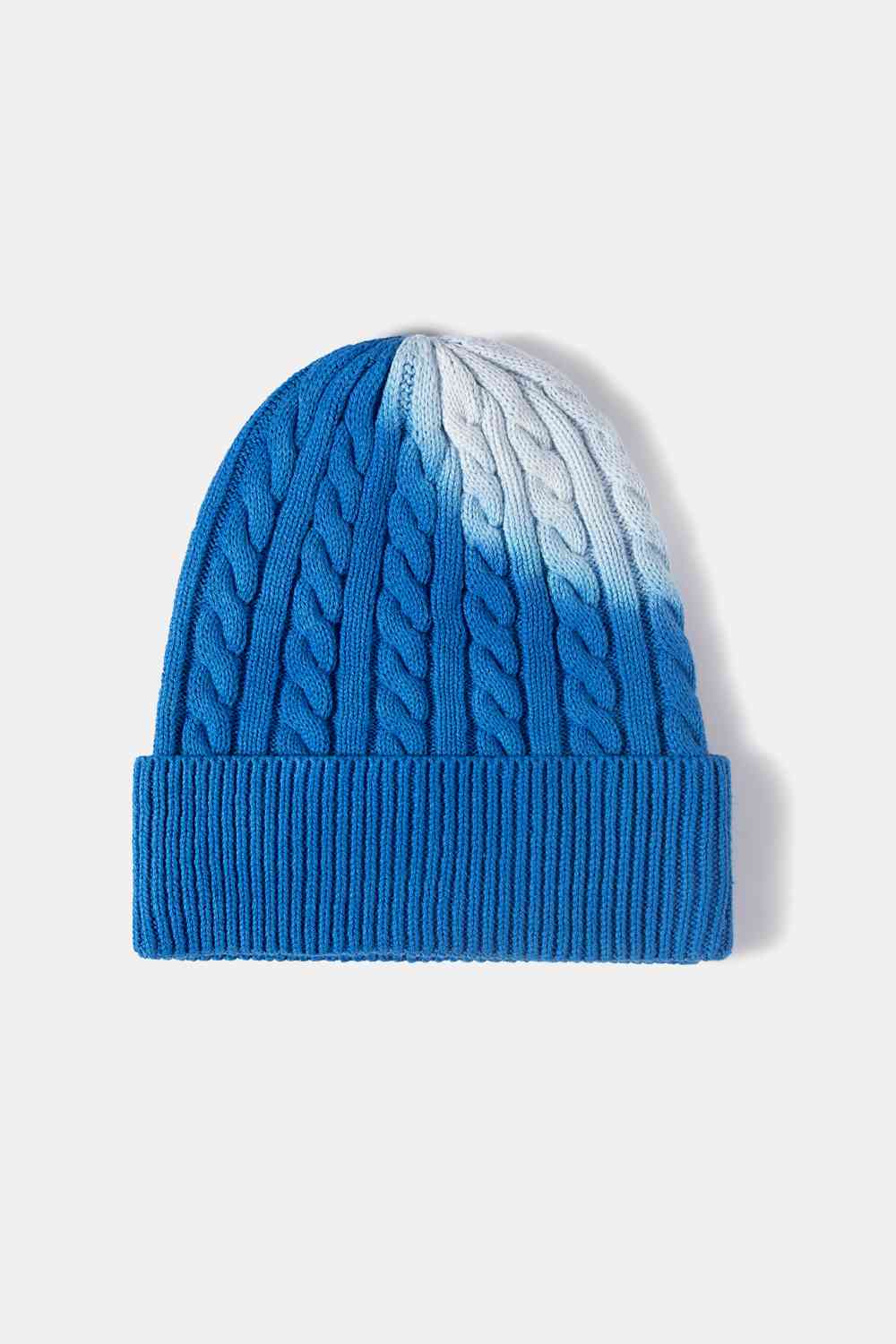 Contrast Tie-Dye Cable-Knit Cuffed Beanie Blue One Size