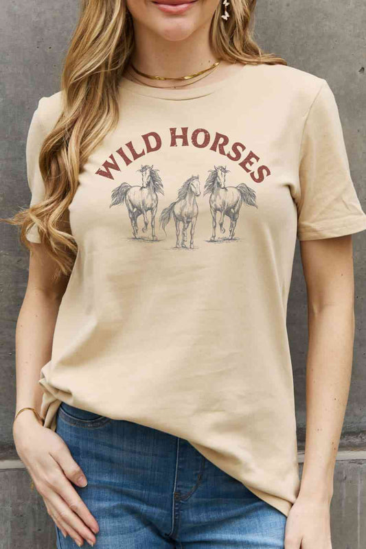 Simply Love WILD HORSES Graphic Cotton T-Shirt Taupe