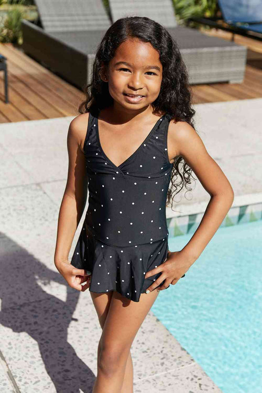 Marina West Swim Clear Waters Swim Dress in Black/White Dot Black