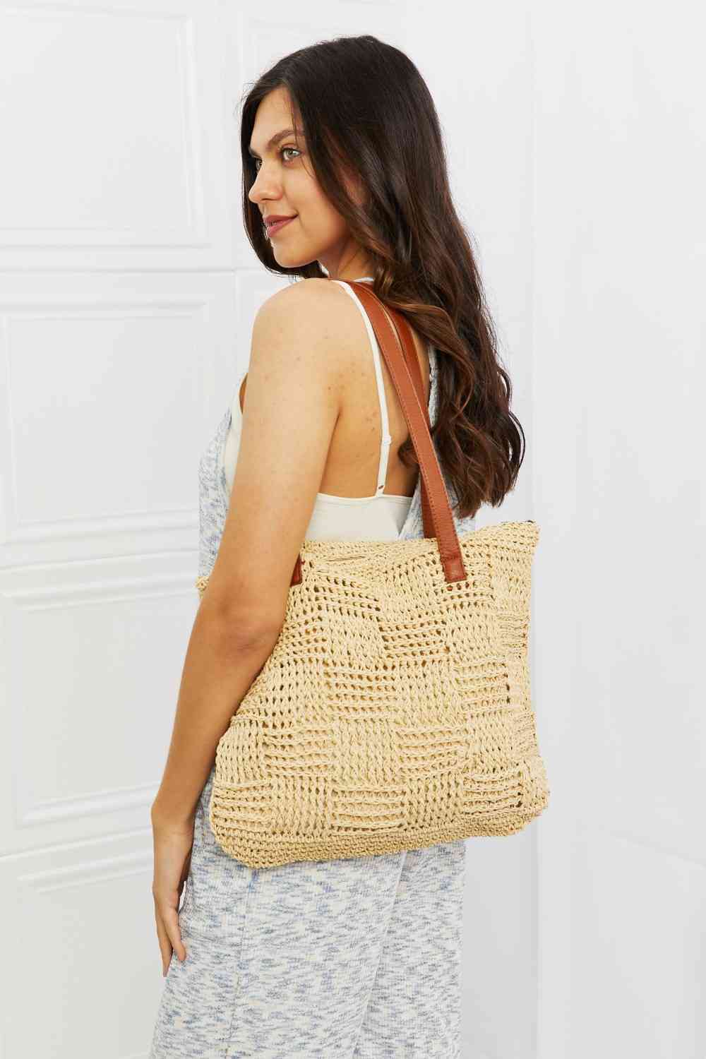 Fame Picnic Date Straw Tote Bag Ivory One Size