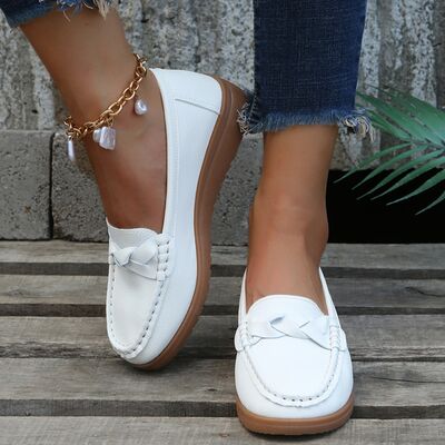 Weave Wedge Heeled Loafers White