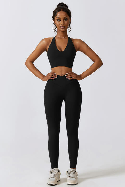 Crisscross Sports Bra and Leggings Set Black