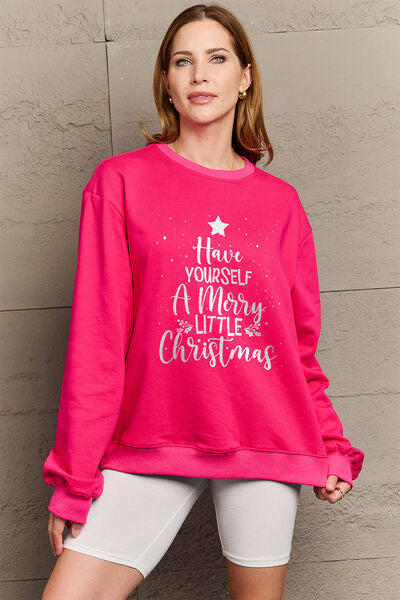 Simply Love Full Size HAVE YOURSELF A MERRY LITTLE CHRISTMAS Round Neck Sweatshirt Deep Rose