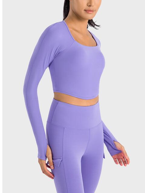 Square Neck Long Sleeve Cropped Sports Top Periwinkle