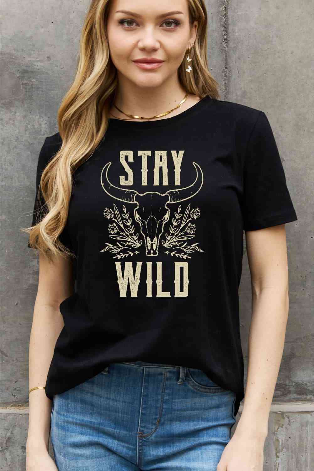 Simply Love Simply Love Full Size STAY WILD Graphic Cotton Tee Black