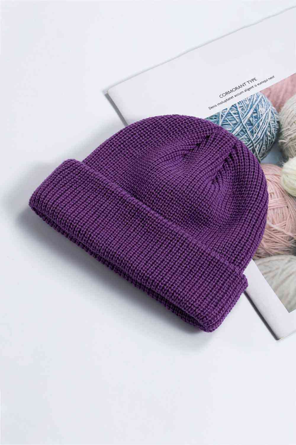 Cozy Rib-Knit Cuff Beanie Purple One Size