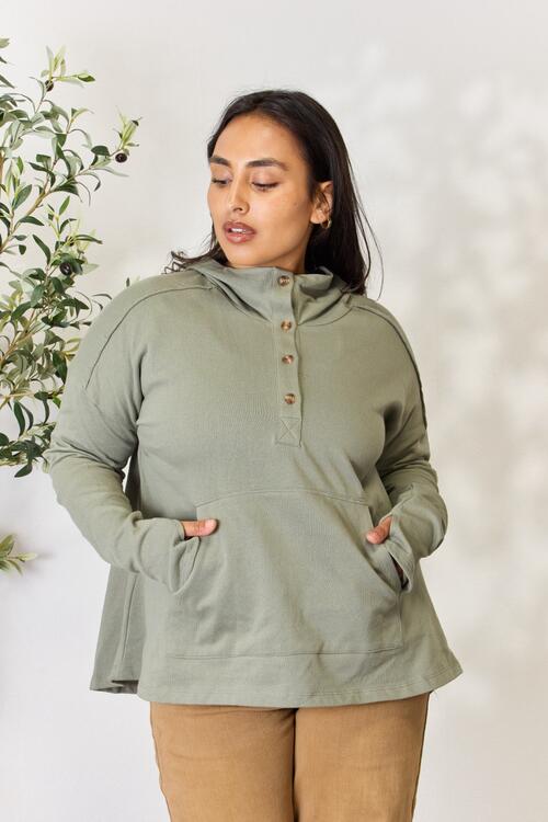 Culture Code Full Size Half Button Hoodie Fade Olive