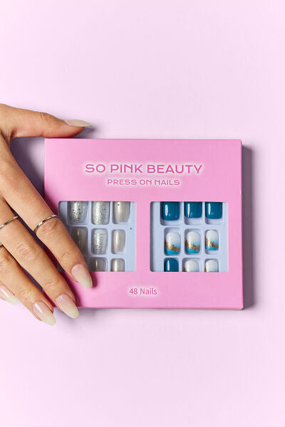 SO PINK BEAUTY Press On Nails 2 Packs Ocean Pearl One Size