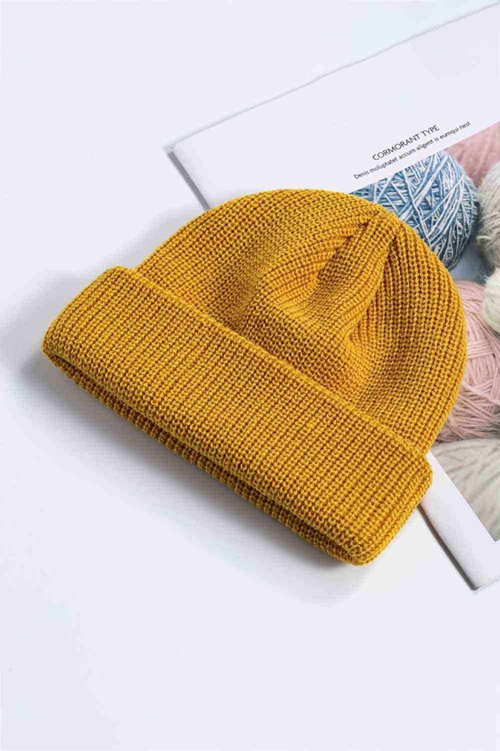 Cozy Rib-Knit Cuff Beanie Mustard One Size