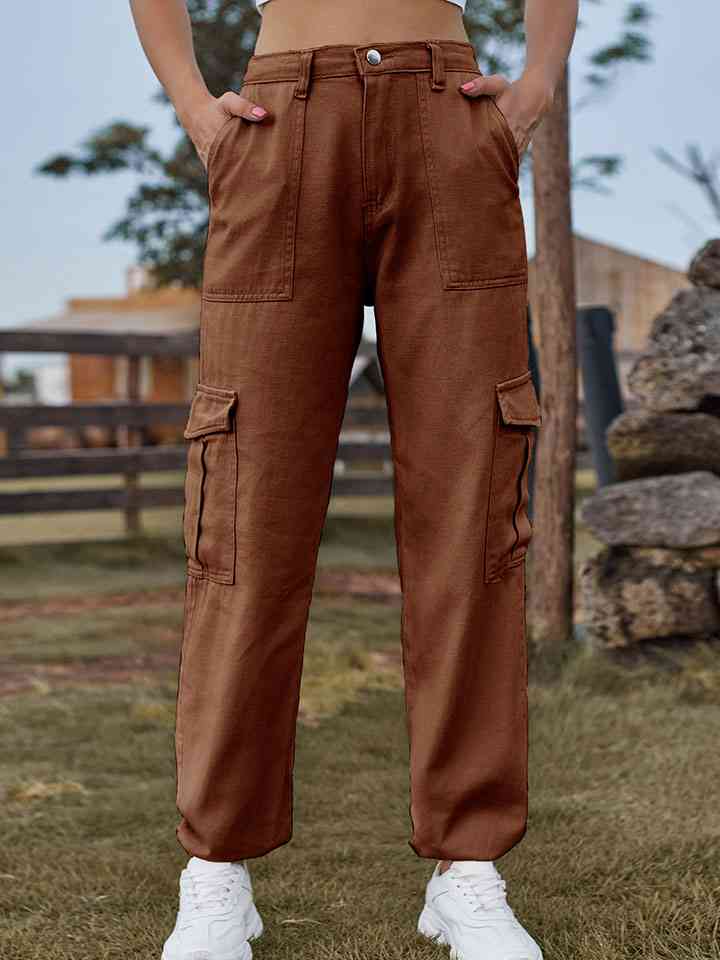 High Waist Jeans with Pockets Chestnut