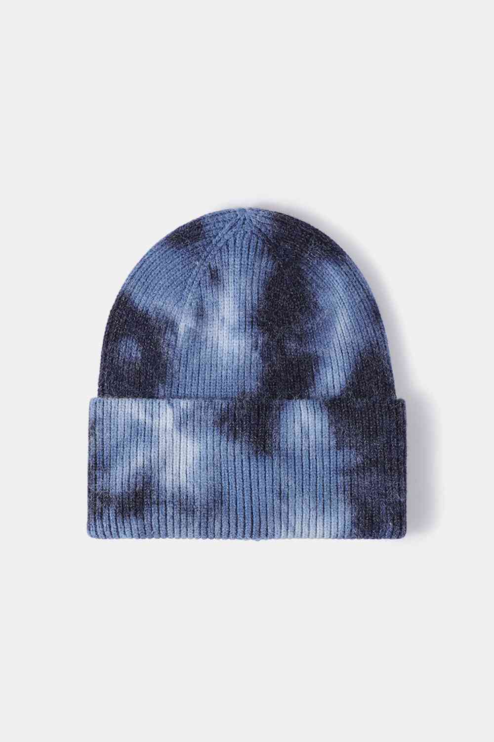 Tie-Dye Cuffed Rib-Knit Beanie Hat Navy One Size