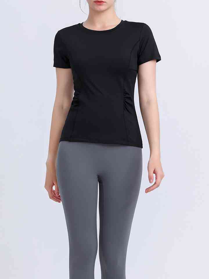 Round Neck Short Sleeve Active Top Black