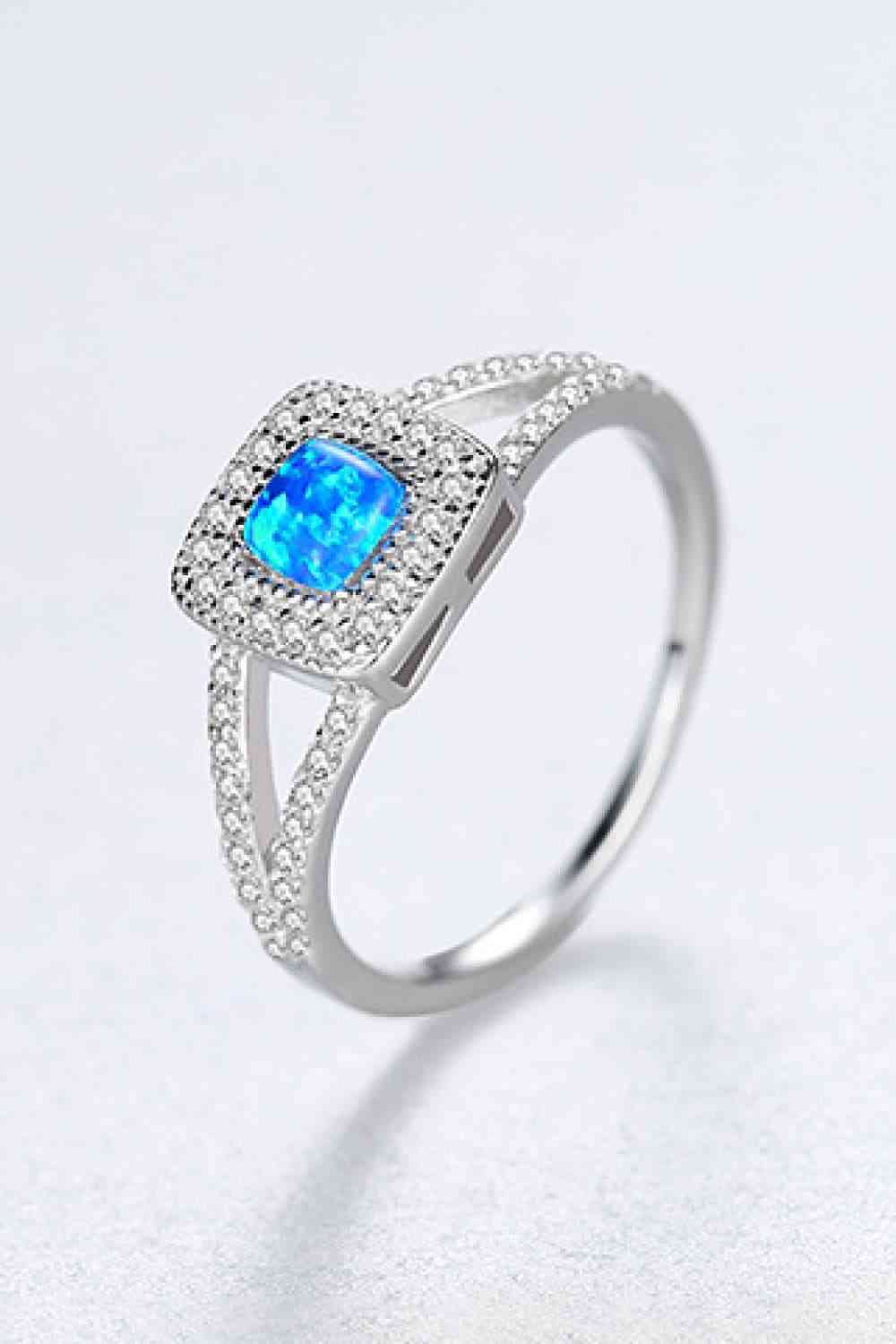 Opal 925 Sterling Silver Split Shank Ring Sky Blue