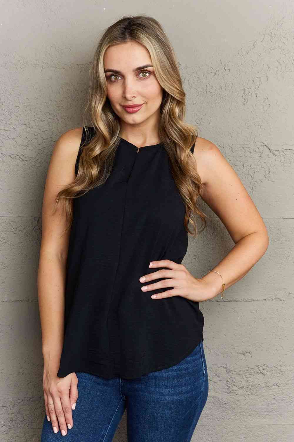 Ninexis First Glance Sleeveless Neckline Slit Top Black