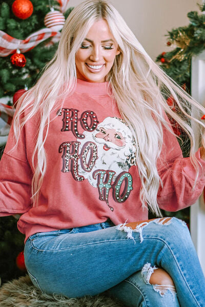 Santa Graphic Dropped Shoulder Sweatshirt Burnt Coral