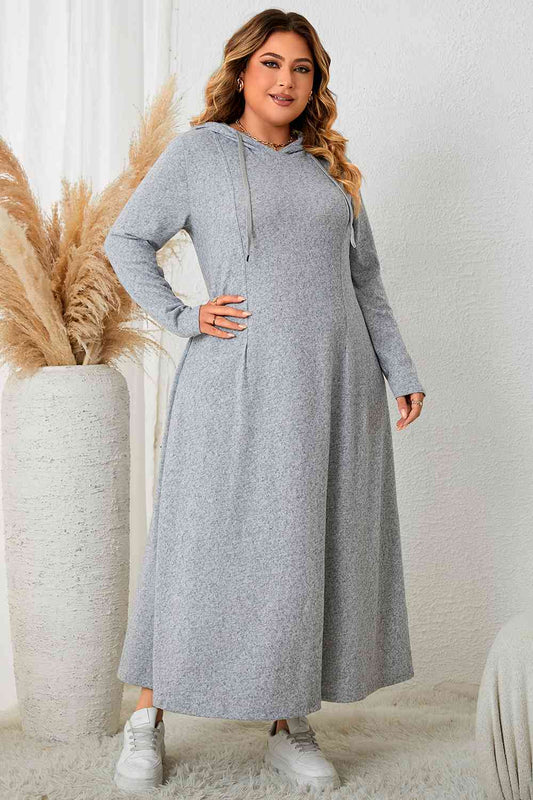 Plus Size Long Sleeve Hooded Maxi Dress Heather Gray