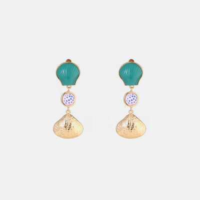 Shell & Tassel Alloy Dangle Earrings Teal One Size