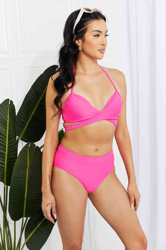 Marina West Swim Summer Splash Halter Bikini Set in Pink Hot Pink