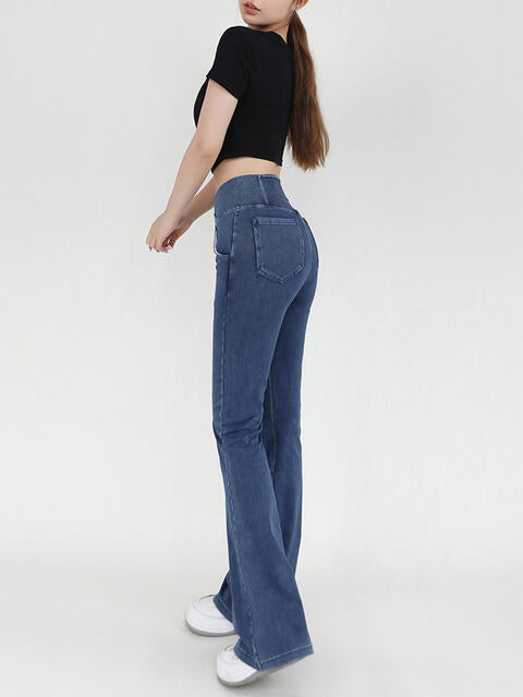 Wide Waistband Bootcut Jeans with Pockets Medium