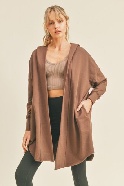 Kimberly C Open Front Longline Hooded Cardigan CHOCO