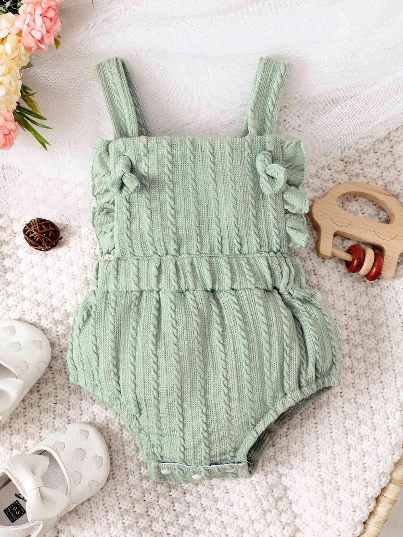 Baby Girl Textured Ruffled Bodysuit Gum Leaf